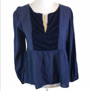 Gap M Boho Blue peplum top w/ blue‎ velvet collar
